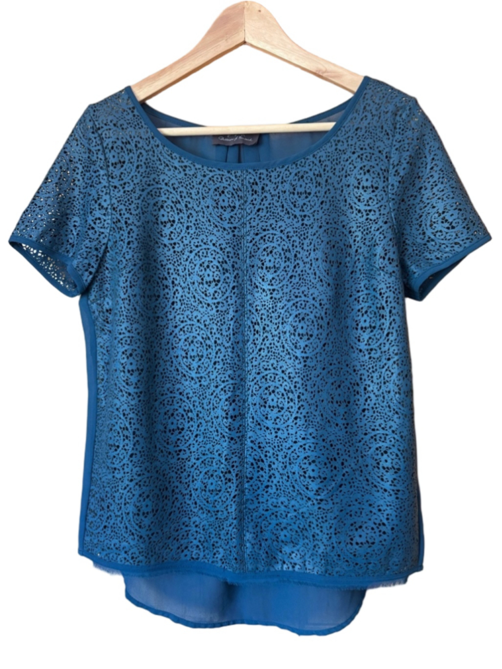 PJK Patterson J. Kincade Hunter lambskin laser-cut sheer back top size small